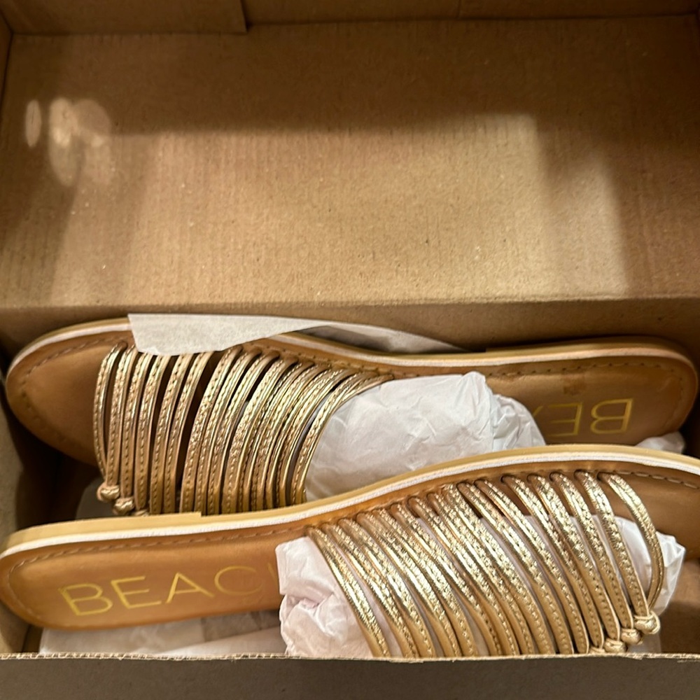 NIB Leather upper Gold Sandals by Beach by Matisse